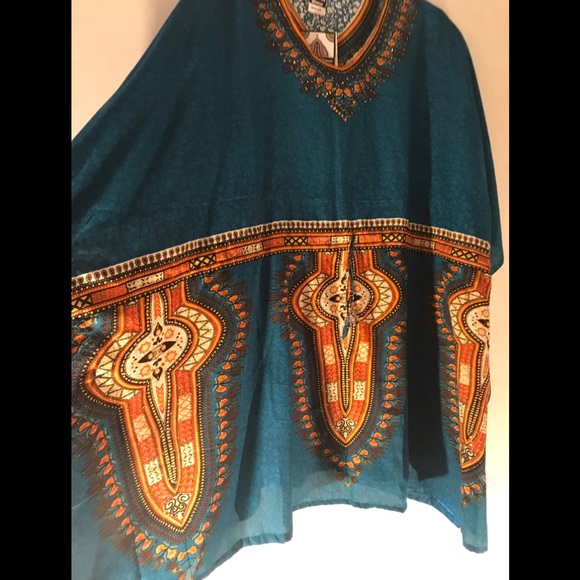 NWT California Woman Dashiki, Size: Free Size, Color: Dark Turquoise & Orange - Picture 3 of 12